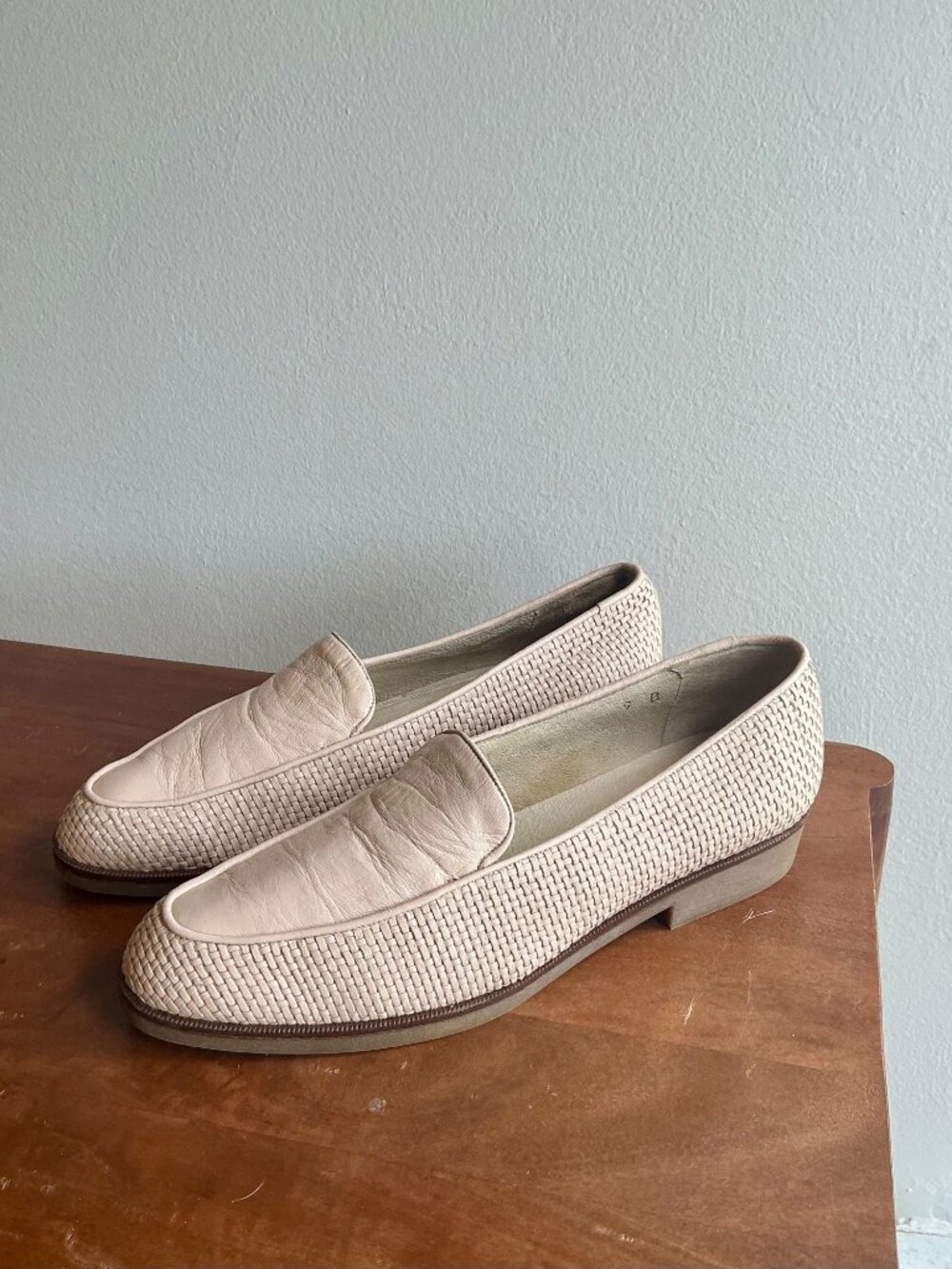 Vintage Amalfi Adam Pillow Blush Pink Woven Leather Loafer Size 9